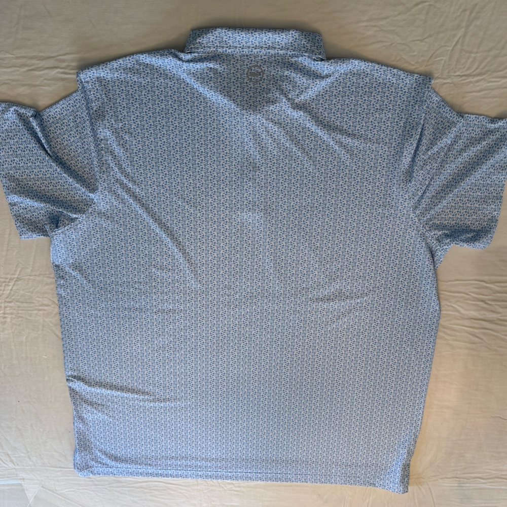 NWOT Vineyard Vines Light Blue Fish Pattern Microprint Palmero OTG Polo XXL - Picture 2 of 7